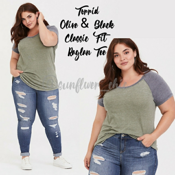 torrid Tops - [NEW] Torrid Olive & Black Raglan Tee